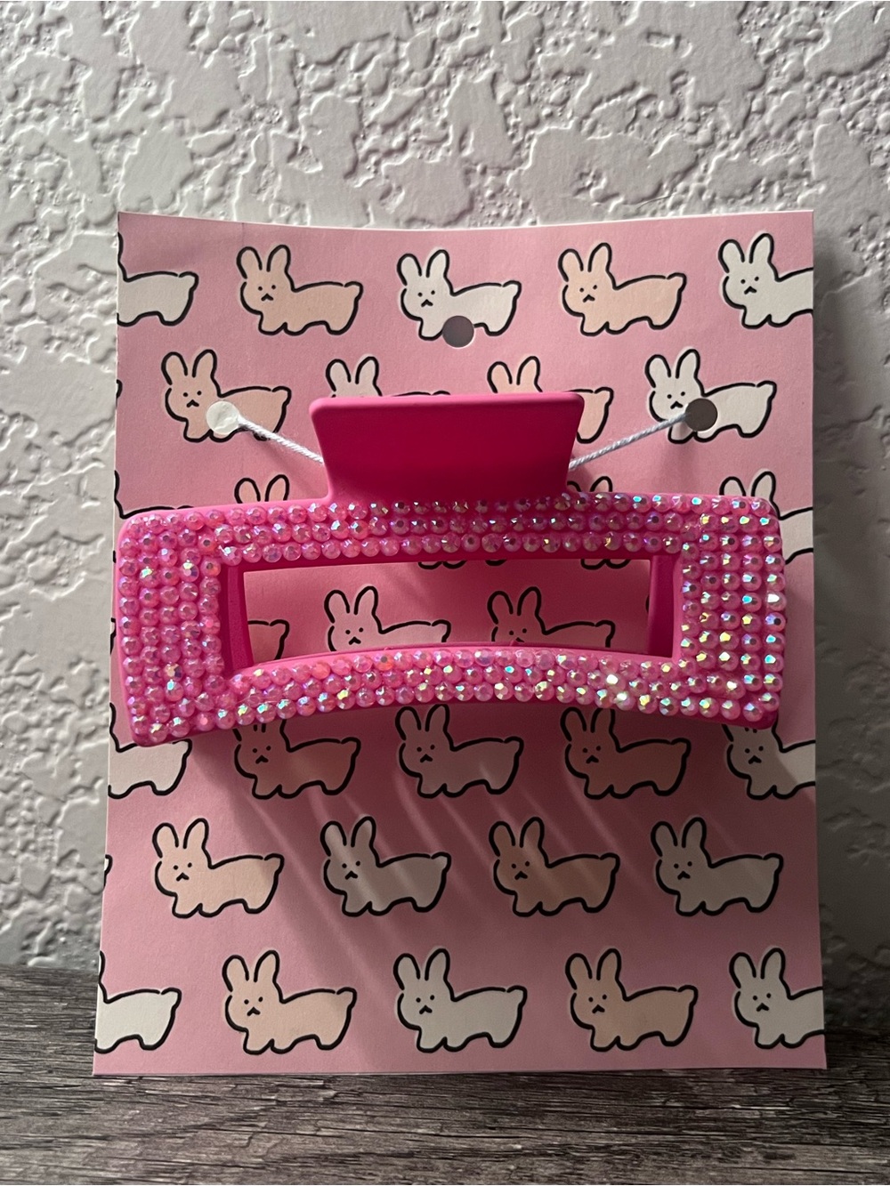 Hand Bedazzled Pink Rhinestone Hair Claw Clip | Sparkly Rectangle Hair Accessory